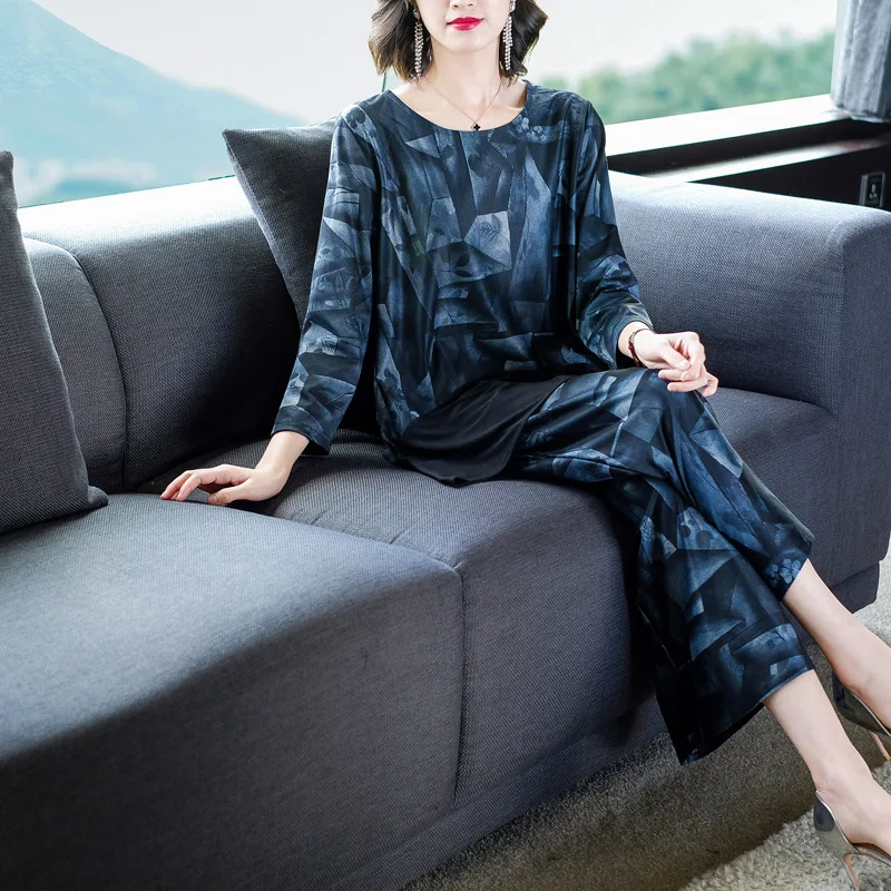 

2019 New Style Autumn Western Style Kuotaitai Slimming Large Size Dress-Style Cover Meat Two-Piece Set by Age WOMEN'S Suit