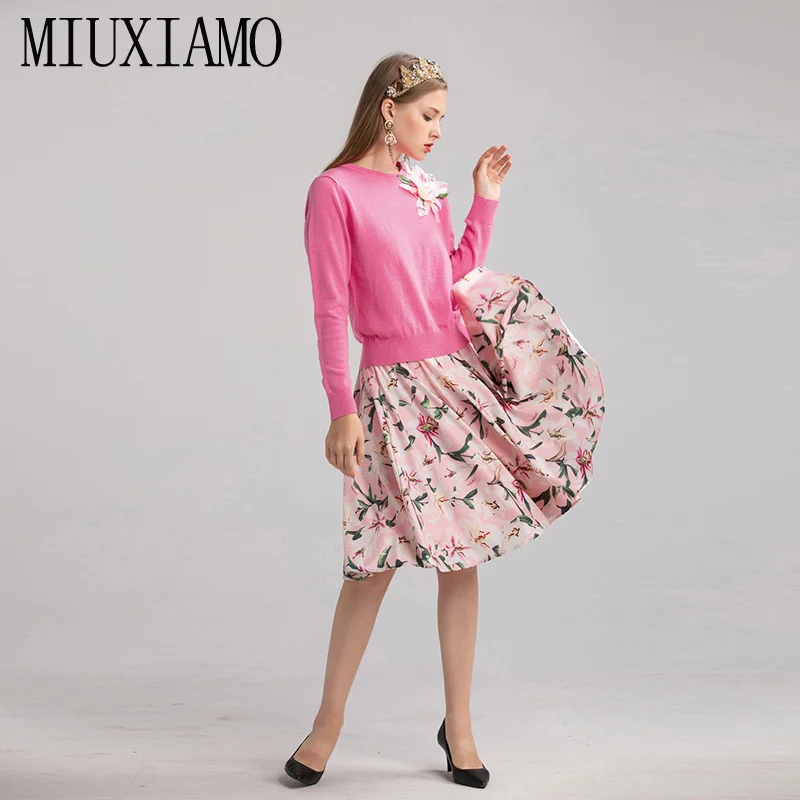 MIUXIMAO осень новое поступление европейская мода Повседневная рубашка с длинными рукавами и круглым вырезом 3D цветок лилии элегантные топы для женщин