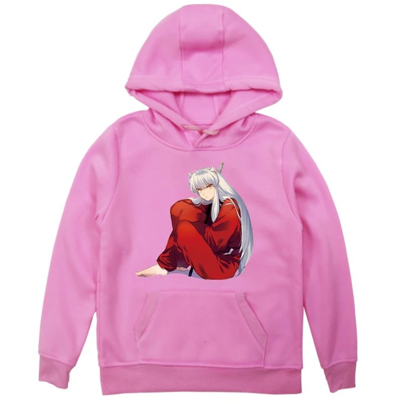 Inuyasha/толстовки с принтом детские толстовки Спортивная одежда для мальчиков и девочек повседневная одежда из хлопка, белый серый розовый зимний теплый пуловер