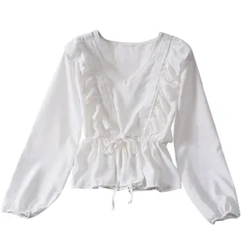 

Affogatoo Sexy v neck off shoulder peplum blouse top Women Pleated vintage ruffle blouse shirt Casual summer top
