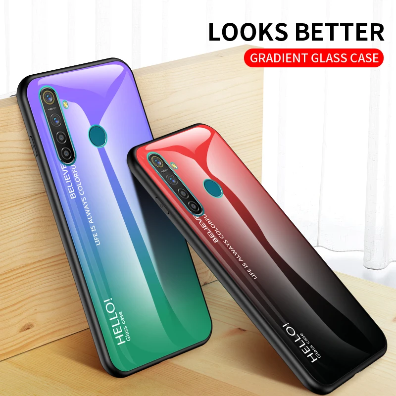 Модный градиентный стеклянный чехол для телефона Oppo Realme 5 Pro, силиконовый защитный бампер для Oppo Realme Q, задняя крышка для телефона