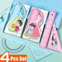 4 Pçs/lote 15 centímetros/20cm Macarons Conjunto Governante Transferidor Plástico Para Matemática Geometria Desenho Governantes Papelaria Schoo Arte Exame