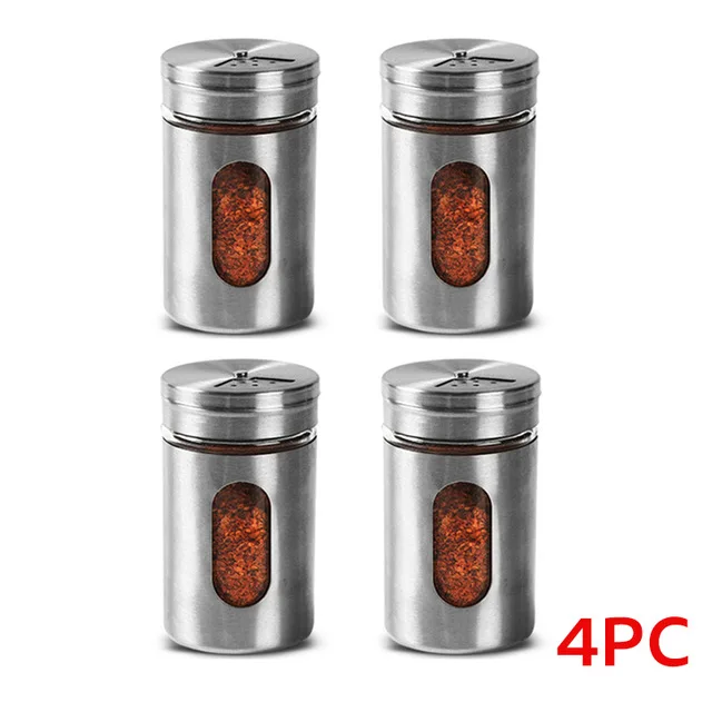 4pcs Бутылки для специй, стеклянная перечница из нержавеющей стали, кухонные принадлежности, приправа, уплотнение, бутылки для хранения 82*50 мм - Цвет: 4pcs