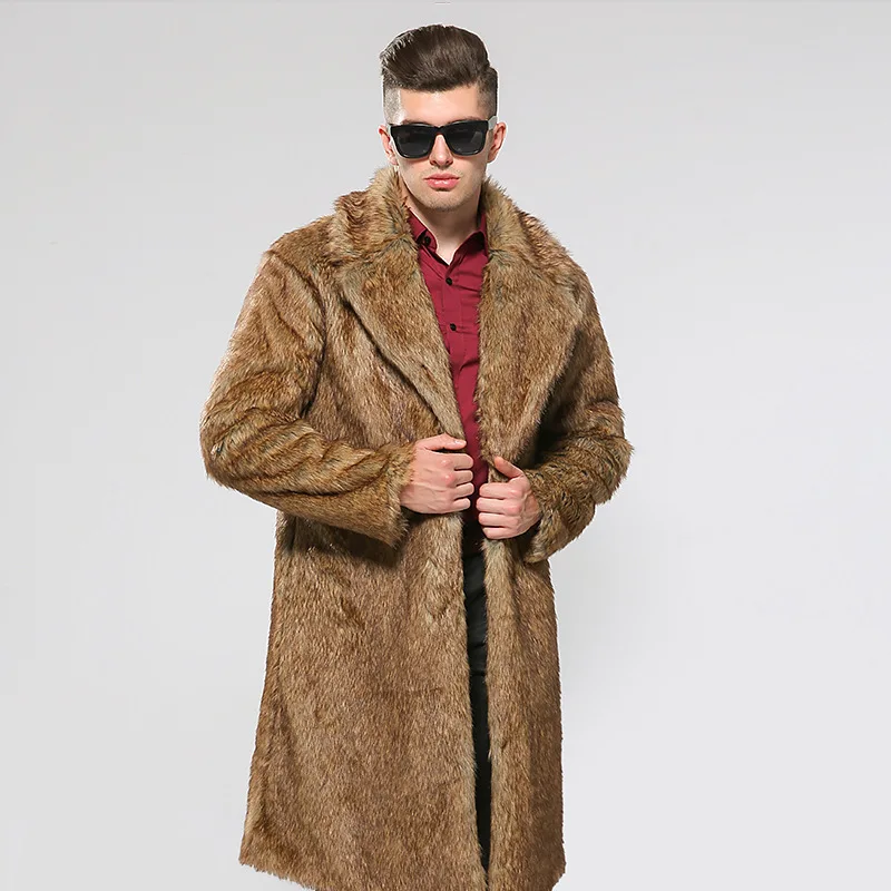 Euro Business Mannen Faux Fur Lange Parka Office Party Luxe Uitloper Jassen Mannelijke Losse Fit Punk Faux Vos Bont Overjassen plus Size 3X