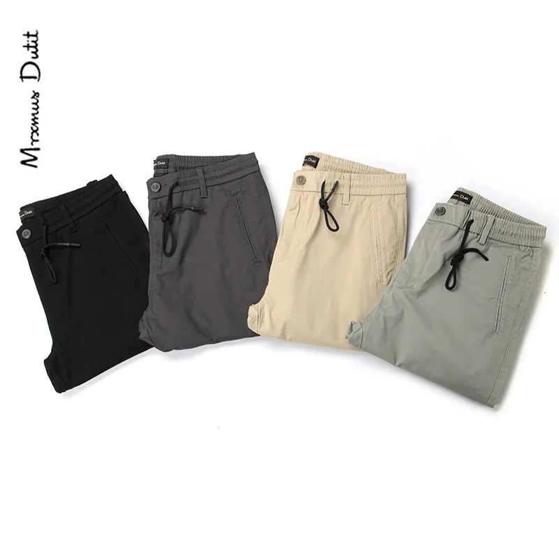 

M + D Men's Trousers Autumn And Winter Trend Capri Ankle Banded Pants Pure Cotton Bib Overall Solid Color Men Elastic Lace-up Ca