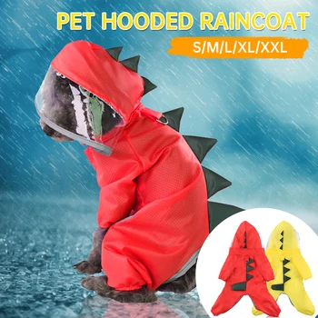 

S-2XL Reflective Dinosaur Cosplay Pet Dog Raincoat Waterproof Breathable Four Legs Small Dog Clothes Hooded Rain Coat