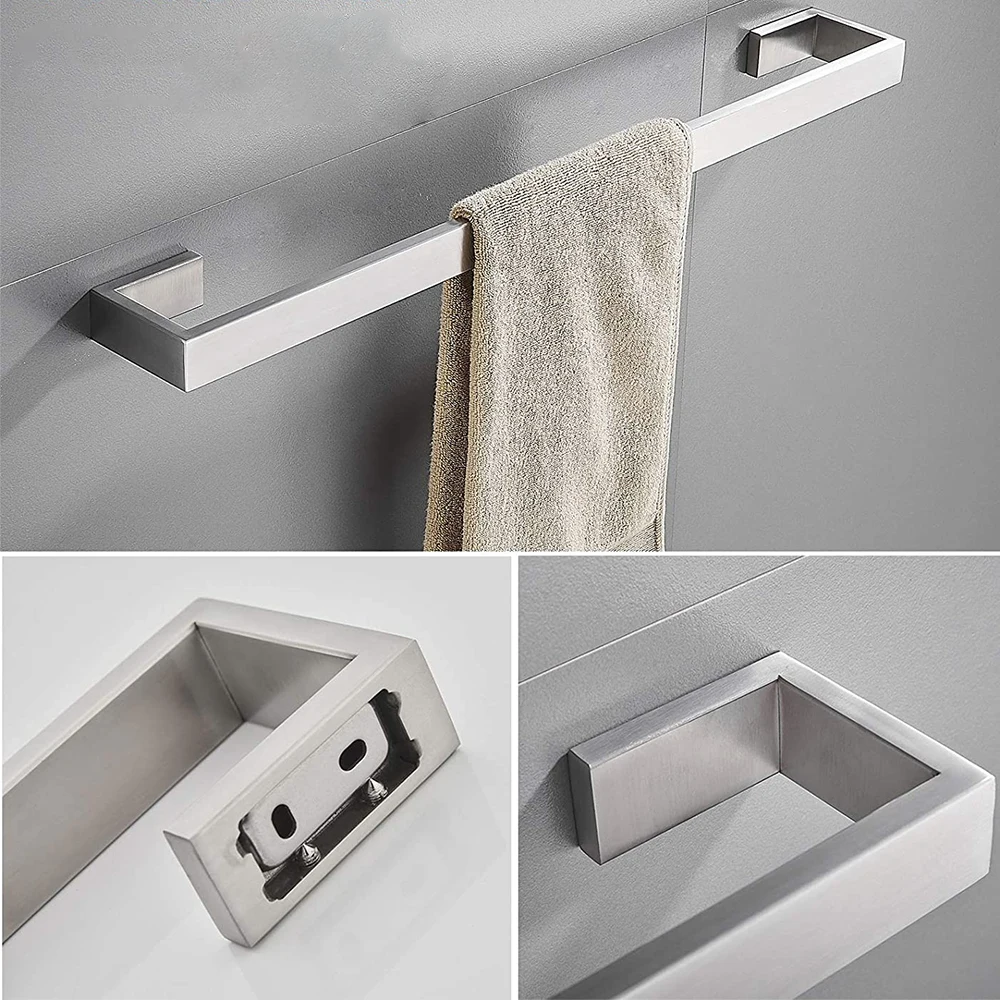 TAICUTE 4Packs Bathroom Accessories Set Towel Bar Hooks Toilet Paper Roll Holder Wall Mount Stainless Steel Hardware Brushed