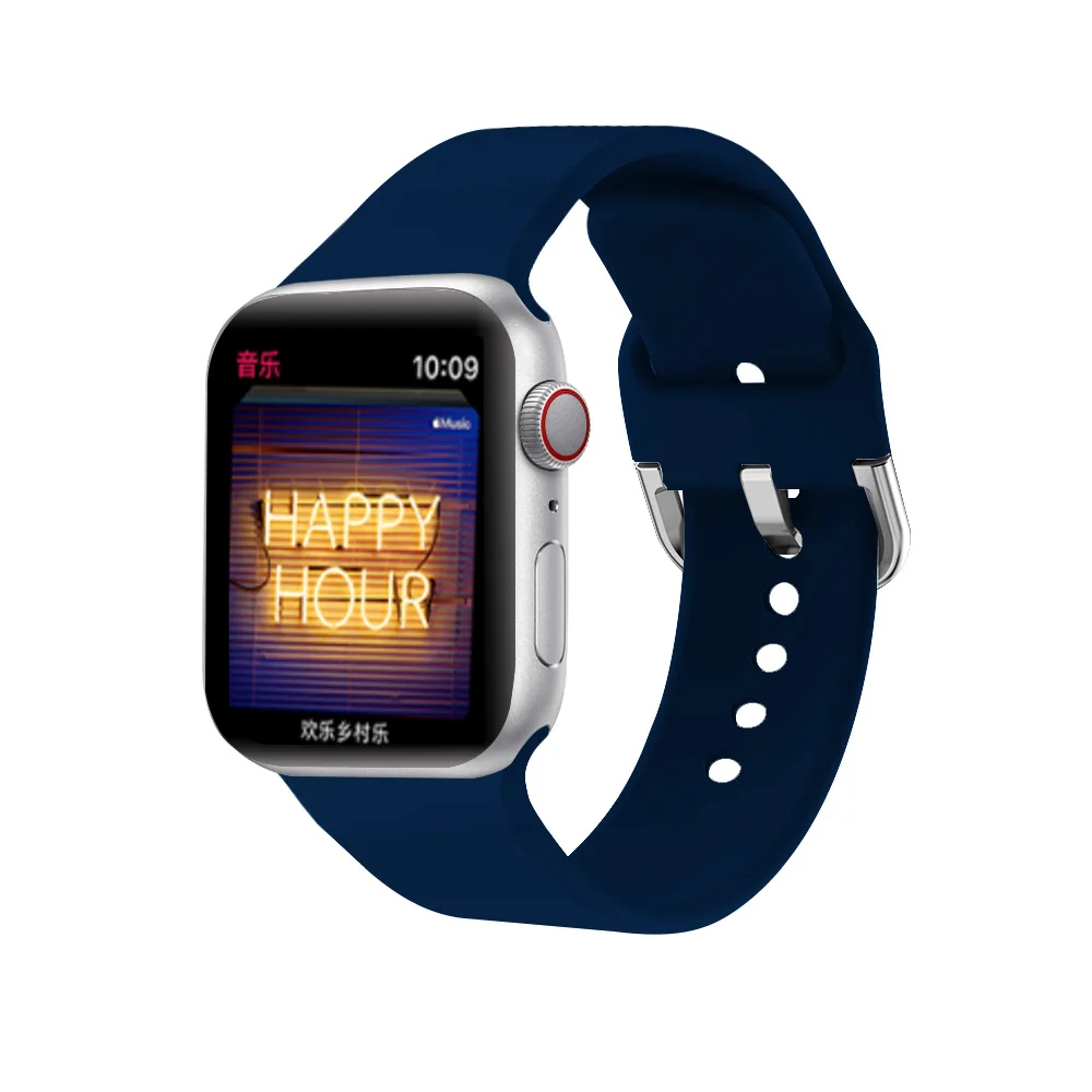 Для Apple Watch, мягкий силиконовый ремешок на запястье, спортивный u-образный ремешок, ремешок для замены на запястье 38 мм, 42 мм, 40 мм, 44 мм, серия 1, 2, 3, 4, 5, браслет - Цвет ремешка: Midnight blue