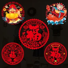 Новогодняя стеклянная витрина, украшение без клея, статическое электричество, красное праздничное мероприятие, Оконное украшение, ПВХ, съемный