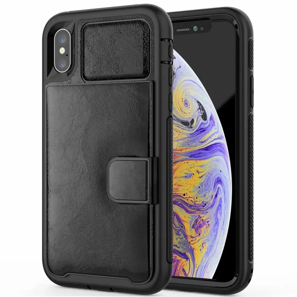 Роскошный многофункциональный чехол-кошелек для iPhone 11 pro Xs Max Xr X 8 7 6 6s Plus, кожаный гибридный силиконовый бампер, жесткая задняя крышка - Цвет: Black