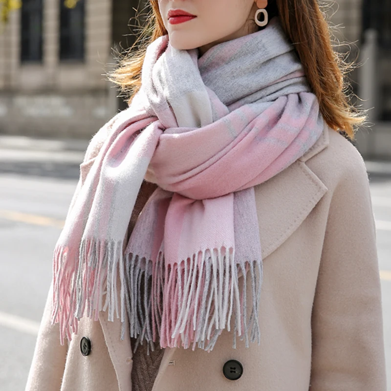 Plaid Scarf Pink Scarf Winter Wrap Women Winter Wool Scarf Plaid