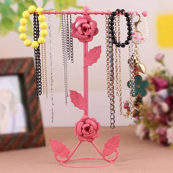 

Metal Rose Flower Jewelry Organizer Stand Earring holder Necklace Bracelet Ring Organizer Storage Display Rack With Hook Gift d8