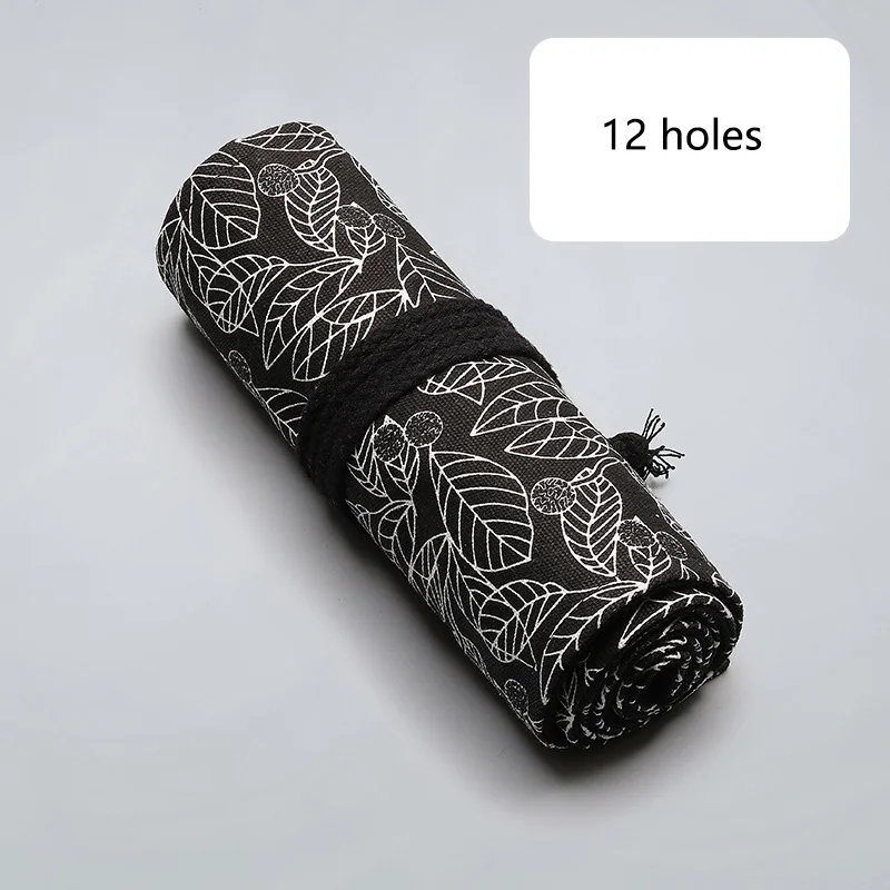 12 holes Холст школьный пенал 12/24/36/48/72 Отверстия ролл Пенал большой милый лист уголовного для девочек мальчиков ручка канцелярских принадлежностей мешок - Цвет: 12 holes