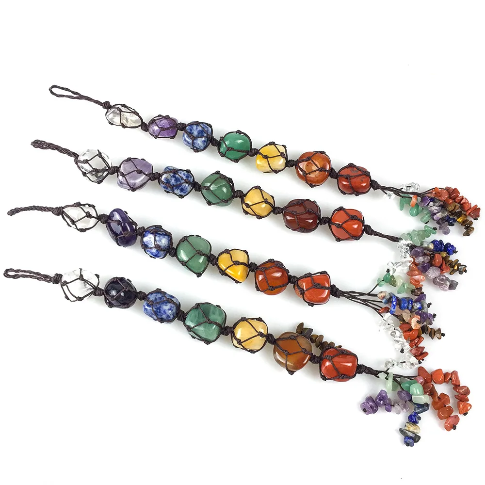 Natural Stone qi mai lun Irregular Pendant Car qi mai lun Ornaments Healing Energy qi mai lun Color Woven luxury keychain
