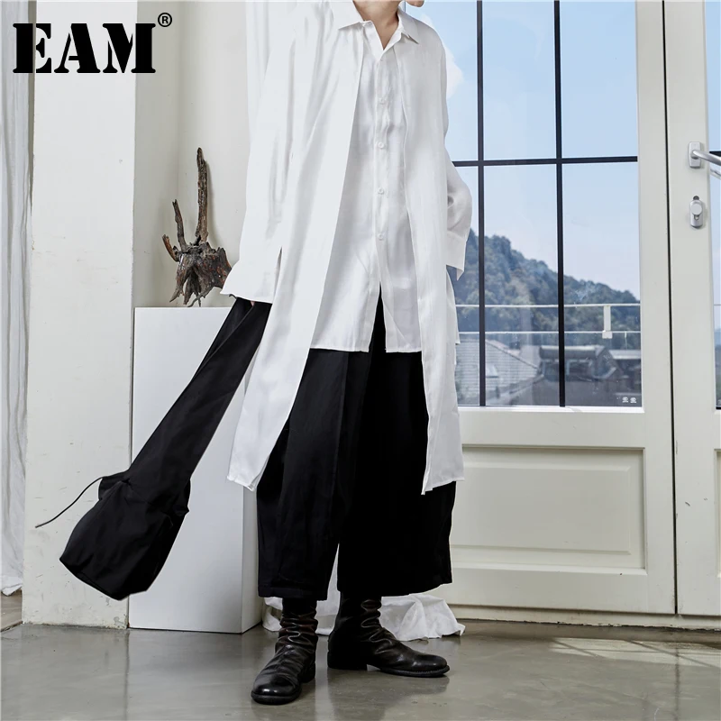 [EAM] Women White Irregular Split Big Size Blouse