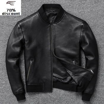 

2020 New Genuine leather jacket Men Men's chaqueta moto cuero Baseball Sheepskin cow leather jacket
