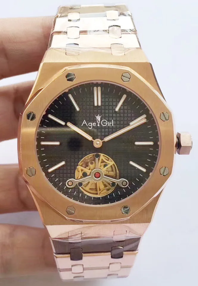 Роскошные брендовые Новые Мужские автоматические механические Tourbillon сапфировое серебро розовое золото светящиеся синие Черные часы прозрачные AAA - Цвет: Black Gold