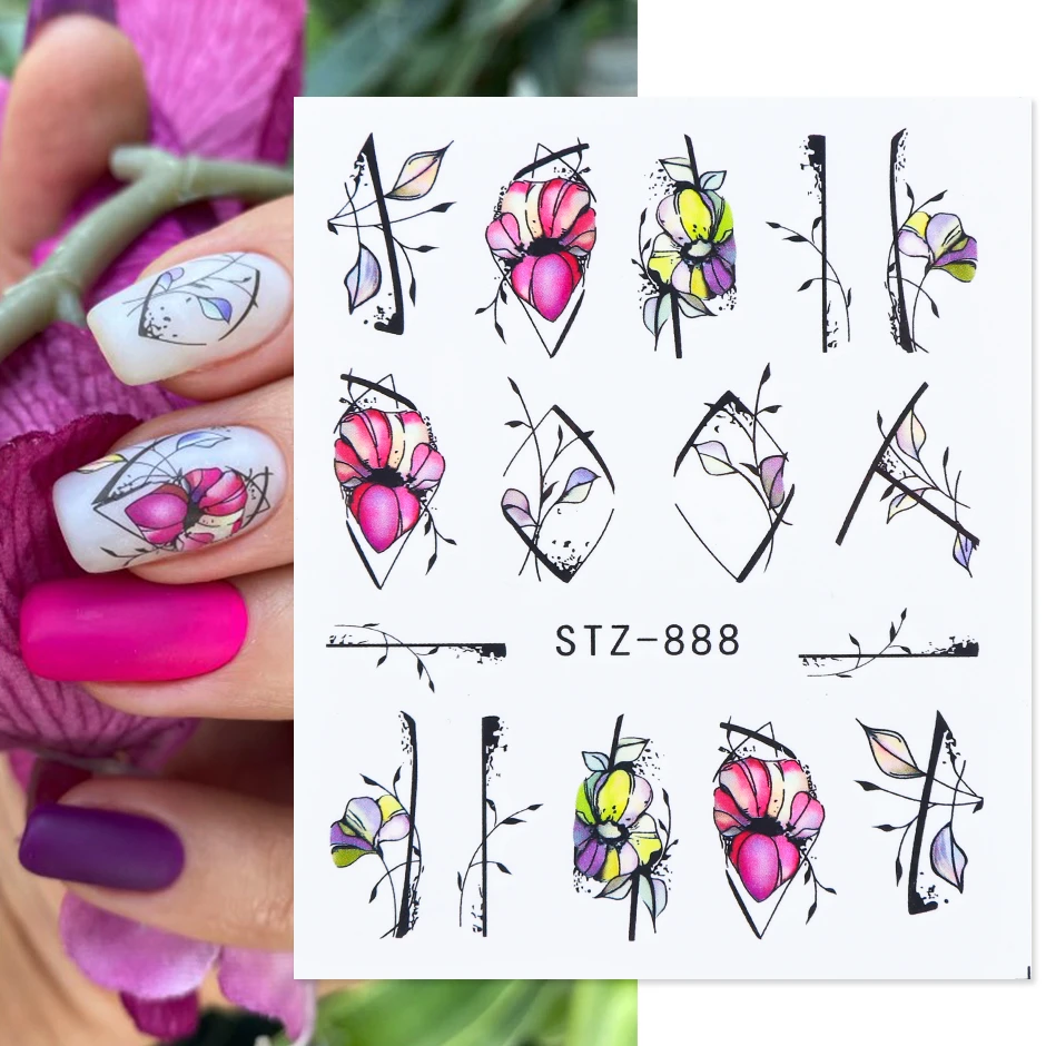 ネイルステッカー 花柄 青 紫 春のマニキュア装飾 Glstz8 1 2 4個 Aliexpress Beauty Health