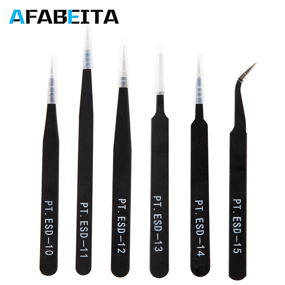 

Anti-static Tweezers Stainless Steel Electronic Components Tweezers Corrosion Resistant Curved Straight Soldering Repair Tools