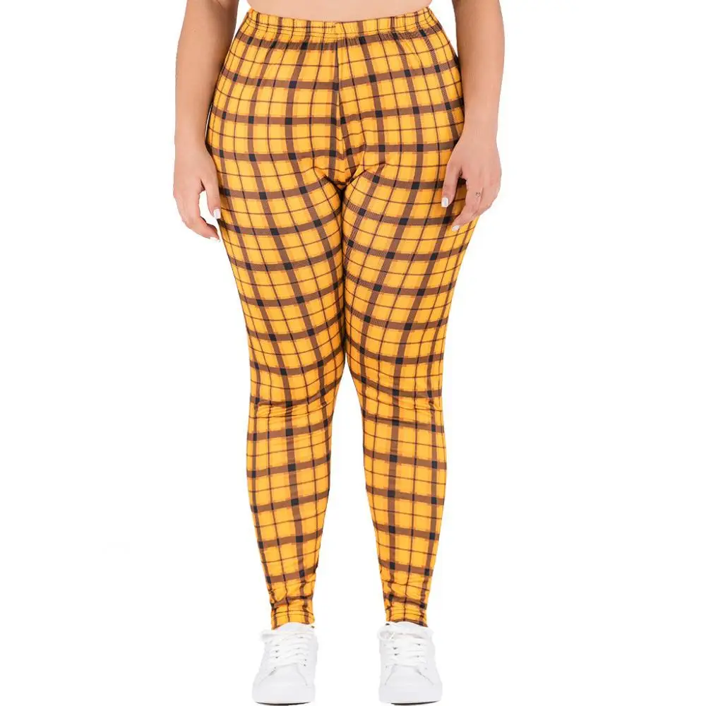 Ladies Pants Large Size Womens Elastic Waist yellow Lattice Printing Casual High Waist Leggings legging taille haute E