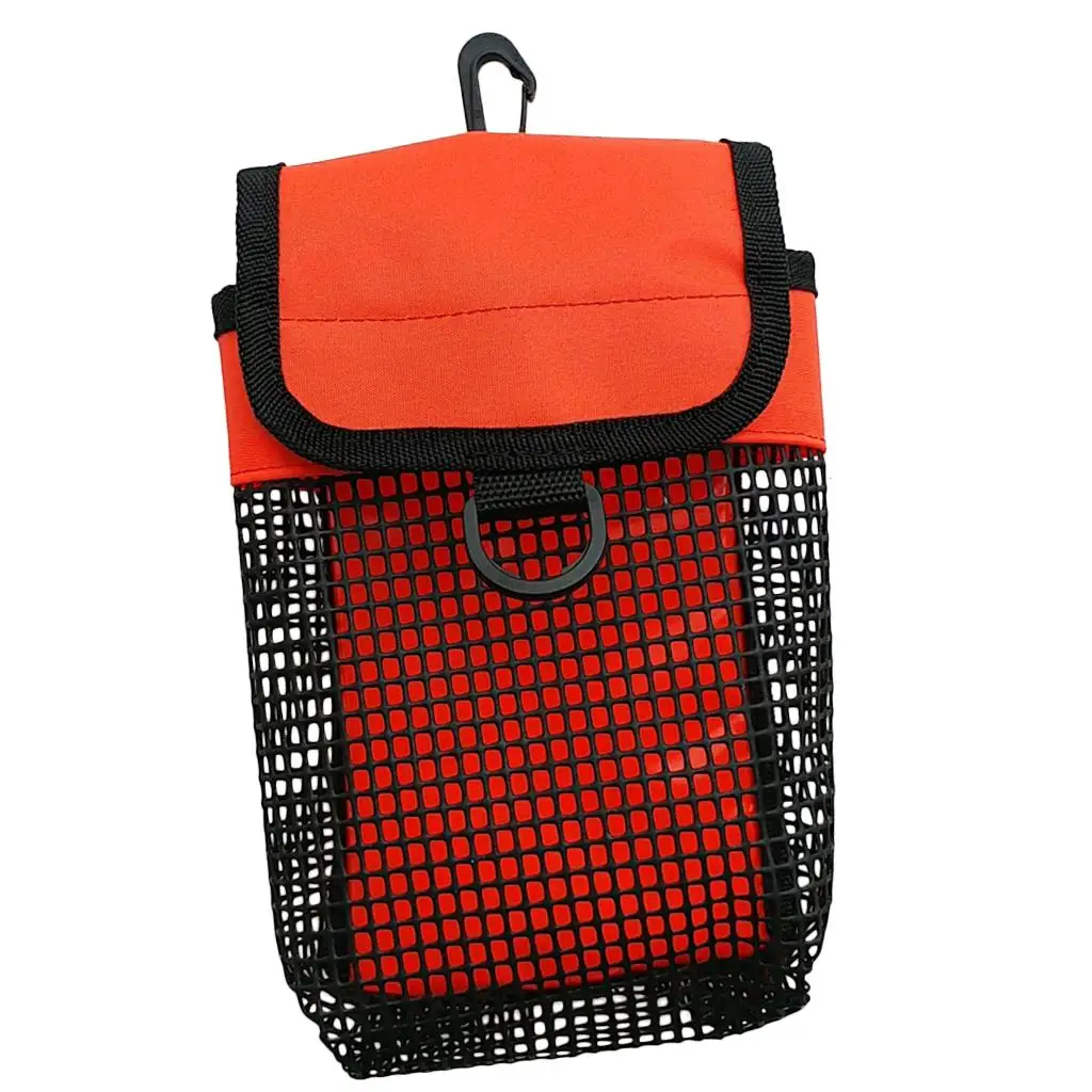 Portable Scuba Diving Reel & SMB Safety Marker Buoy Carrier Mesh Bag & Clip