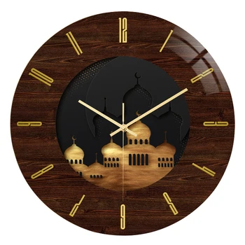 

Creative Round Acrylic Clock Muslim Pattern Silent Movement Wall Clock Living Room Decoration Clock