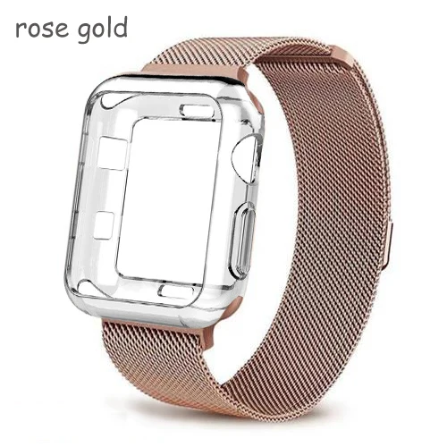 rose gold Ремешок+ чехол для apple watch Band Milanese Loop apple watch 4 3 band iwatch band 42 мм 38 мм correa 44 мм/40 мм pulseira ремешок для часов - Цвет ремешка: rose gold