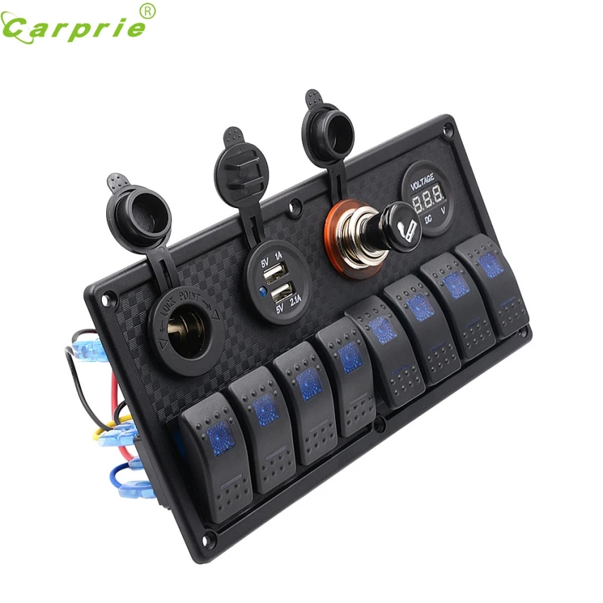 

Franchise 8 Gang Waterproof Marine Blue Led Switch Panel With Power Socket Voltmeter PA66 Motorcycle CARPRIE Accessories