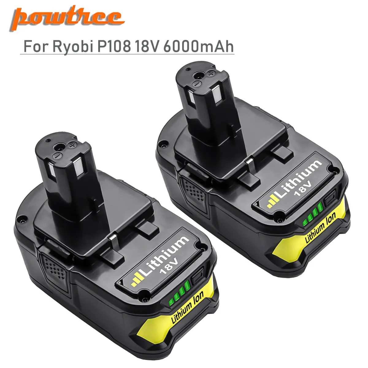 2 PACK Powtree для Ryobi 6000 мАч 18 в P108 литий-ионная аккумуляторная батарея для электроинструмента Замена батареи RB18L40 P107 P104 BIW180 L30 - Цвет: 2 PACK