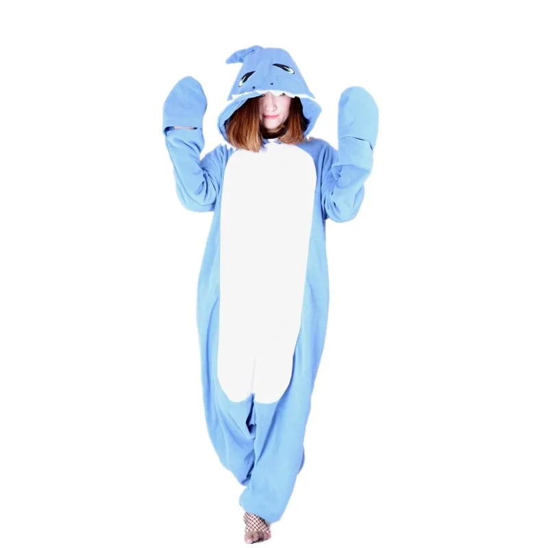 Kigurumi Shark Pajamas Cosplay Costume Flannel Sleepwear Cartoon Blue