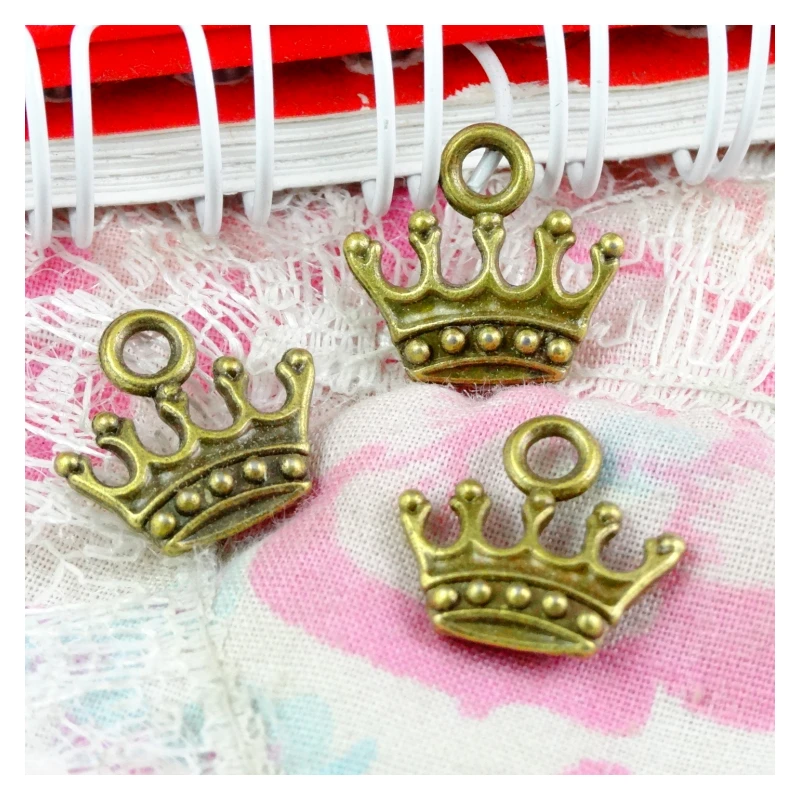 

80Pcs/Lot Jewelry Making DIY Handmade Craft Charms Antique Bronze Plated 14*13MM Crown Pendant