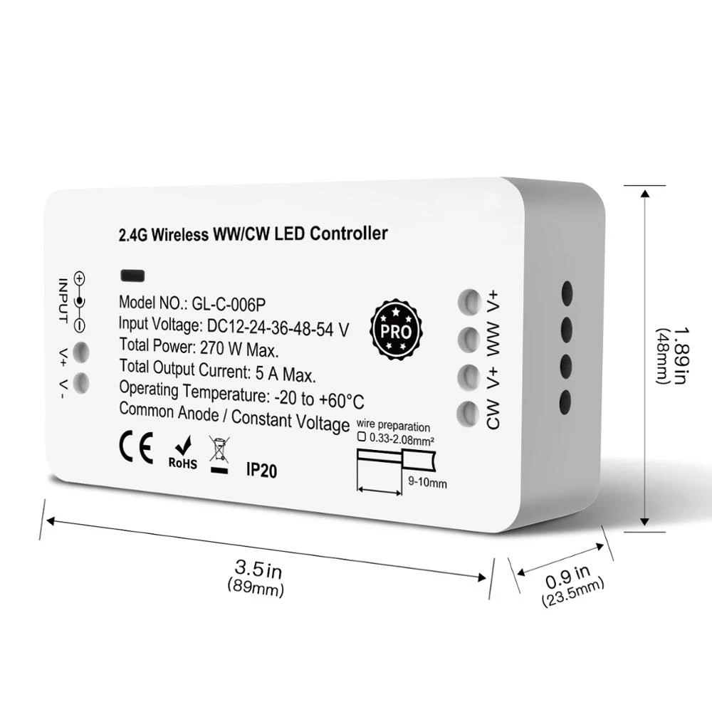 Zigbee 3.0 Smart Pro WWCW Controller Warm White Cold White Light Work with RF Remote, for LED Strip