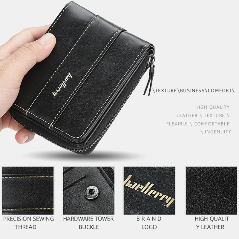 Мужской кошелек из искусственной кожи на молнии, Повседневный, три сложения, креативный, Для водительских прав, мужской держатель для карт, кошелек, маленький карман для денег