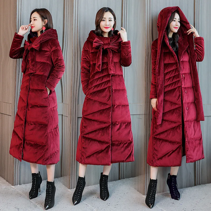 

Retro National Wind Mid-length over-the-Knee Cotton-padded Clothes Women's 2018 New Style Winter South Korea Gold Velvet Cotton