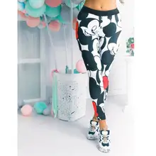Леггинсы для женщин эластичные спортивные штаны с принтом Микки из мультфильма, женские сексуальные леггинсы с высокой талией, большие размеры