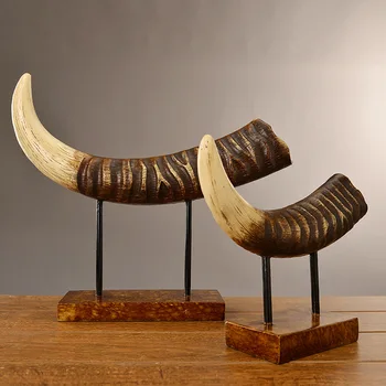 

American style resin vintage OX Horn figurine office table decoration antique home decor garden decor fairy garden miniatures