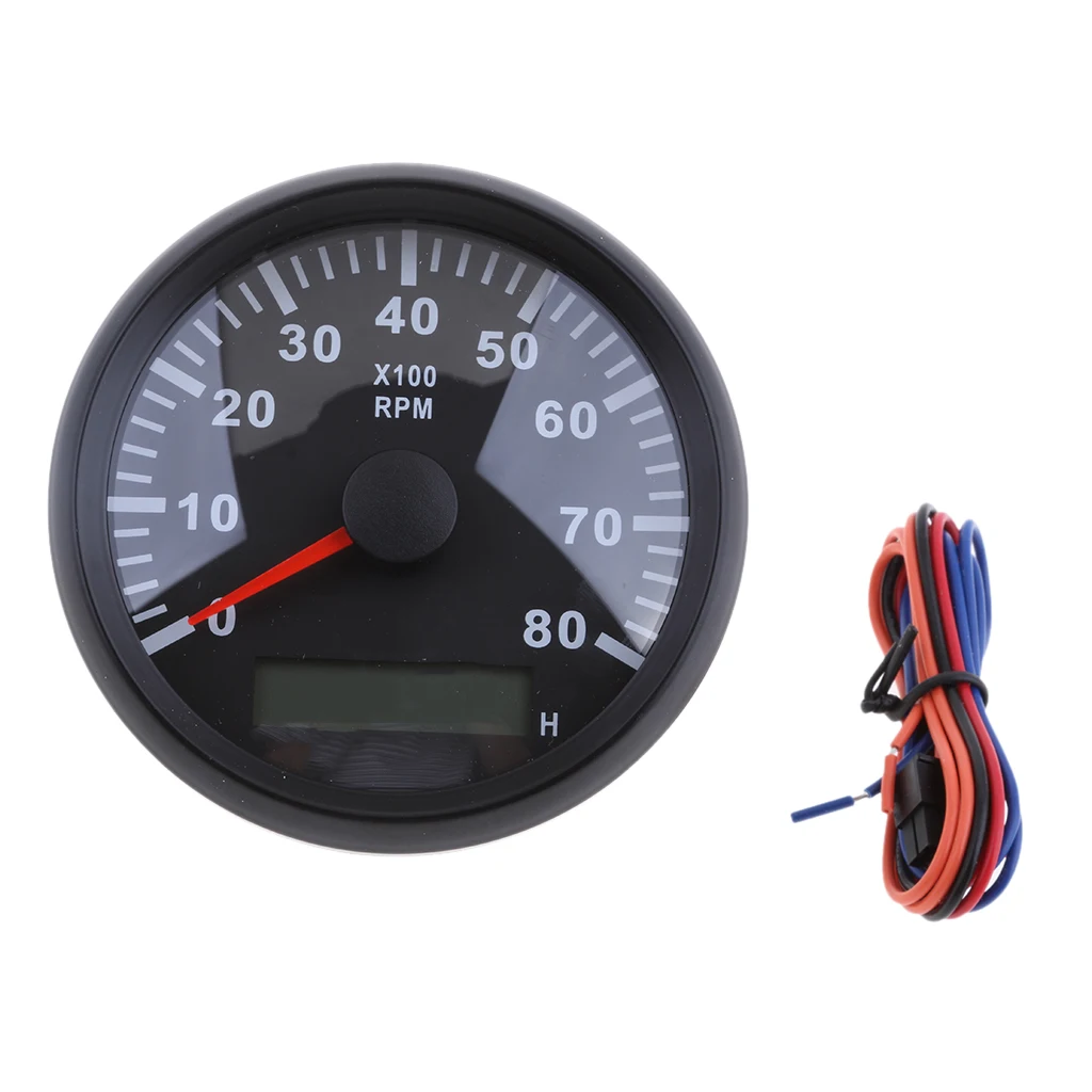 85mm 0-8000 RPM Tachometer Gauge Hour Meter Red Color Reading Pointer #2