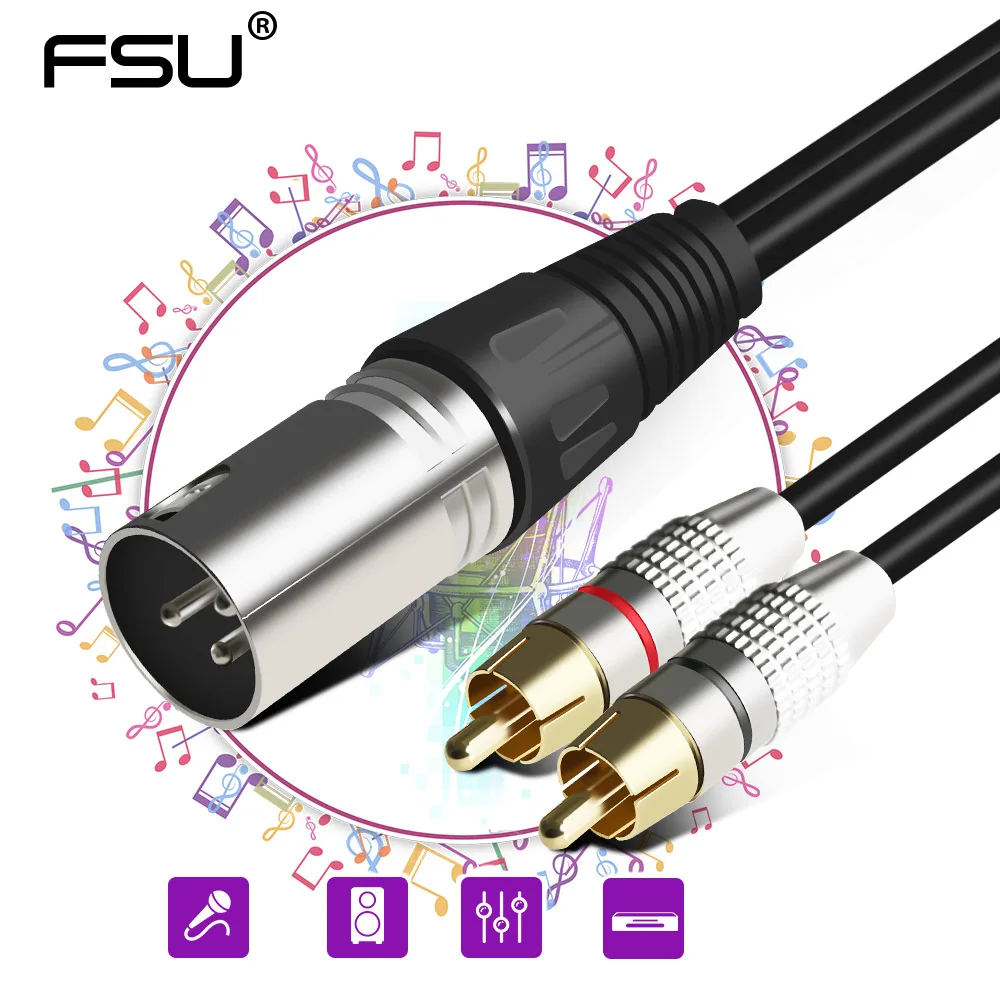FSU аудио RCA кабель папа к 2 XLR 3 Pin Мужской Женский пушечный усилитель смесительная