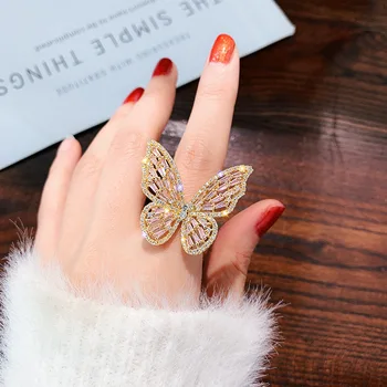 

opening index finger ring ins tide cold style ring with high-quality luxury super fairy zircon butterfly for female party gifts