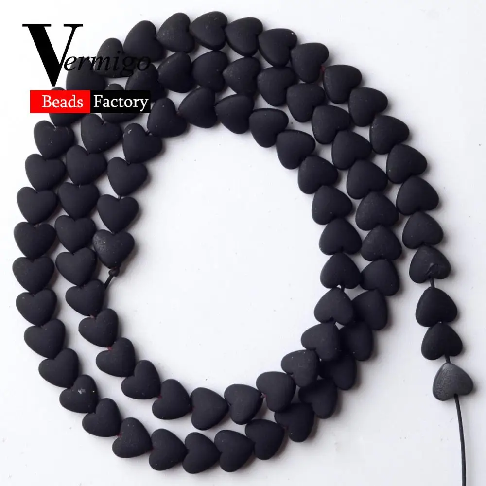 Cuentas de hematita de goma de Nanotecnología de corazón de amor negro de piedras naturales para la fabricación de joyas, cuentas sueltas espaciadoras de 6mm, pulseras Diy, 15"