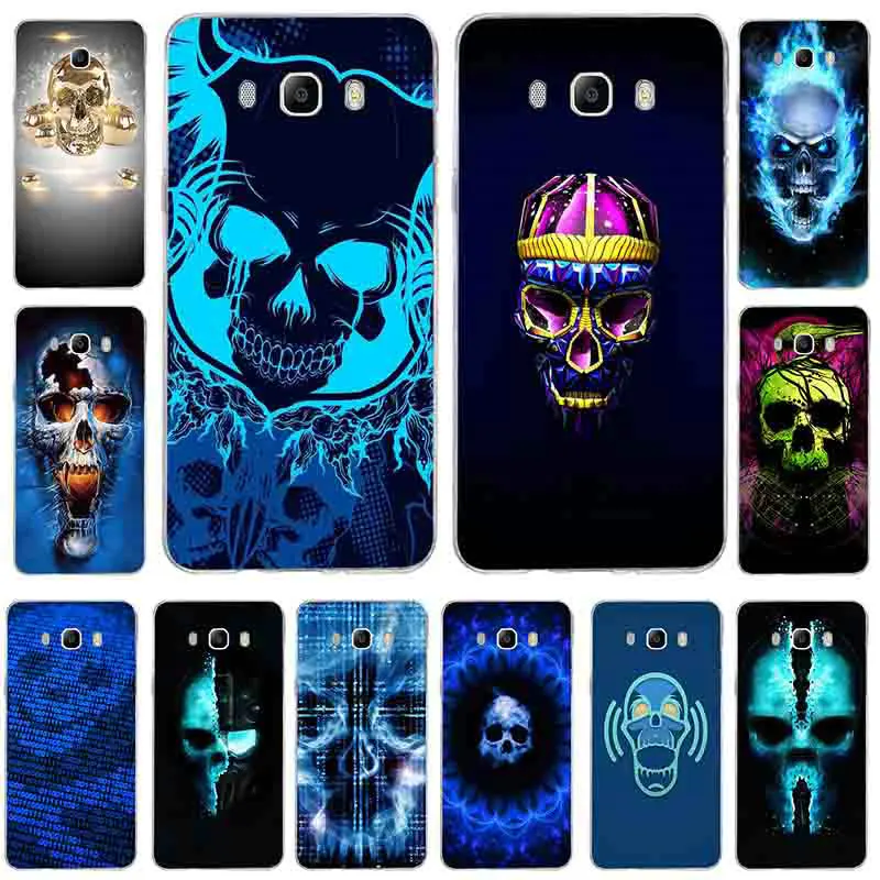 For Samsung Galaxy J1 J2 J3 J5 J7 A3 A5 A7 2015 2016 2017 Coque Bags Silicon Soft TPU Mobile Phone Cases Fashion Blue Line Skull | Мобильные