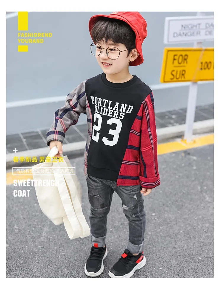 Футболка для мальчиков коллекция года, весенне-осенний стиль, повседневный Детский свитер смешанных цветов в Корейском стиле красивая детская одежда из искусственной кожи с длинными рукавами