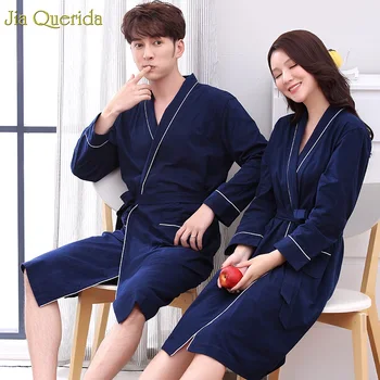 

Plus Size Robe Long Sleeve Solid Royal Blue Cotton Robe Men Women Matching Plus Size Couple Kimono Dressing Gown Bathrobe Couple