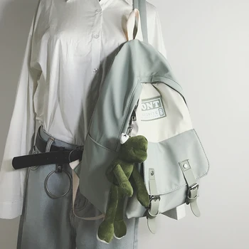 

Fashion Contrast Anti-theft Backpack Women's Nylon Cloth Anti Splashing Backpack Buckle Design Travel Backpack