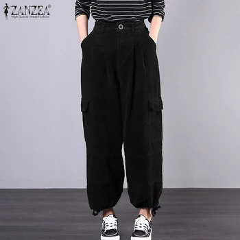 

Spring Casual High Waist Corduroy Trousers ZANZEA Women Wide Leg Pants Vintage Solid Loose Long Pantalon Palazzo Robe Streetwear
