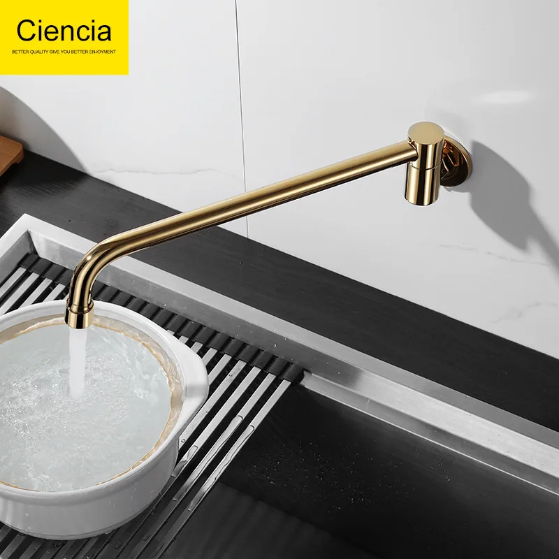 

Copper gold single cold faucet, balcony mop pool, laundry pool, extended faucet, rotatable kitchen sink faucet