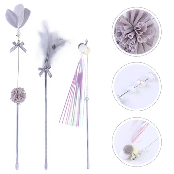 

3pcs Teasing Cat Sticks Ring Bell Pet Teasing Sticks Cat Teasing Toy Pet Supplies for Playing Kitten Home