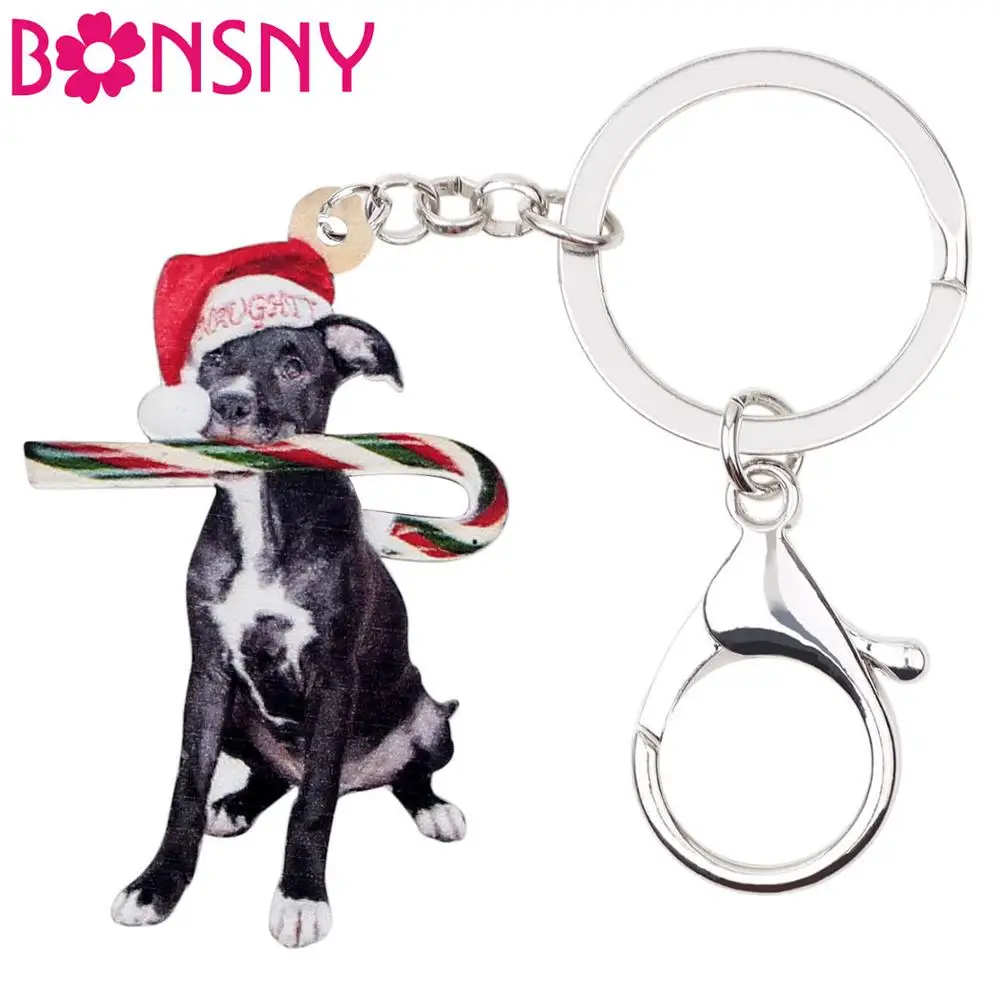 Bonsny Acrylic Christmas Black Beagle Dog Candy Cane Key Chains