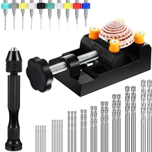 

37 Pieces Hand Drill Set Include Pin Vise Hand Drill with Mini Drills Twist Drills and Bench Vice for Craft Carving DIY