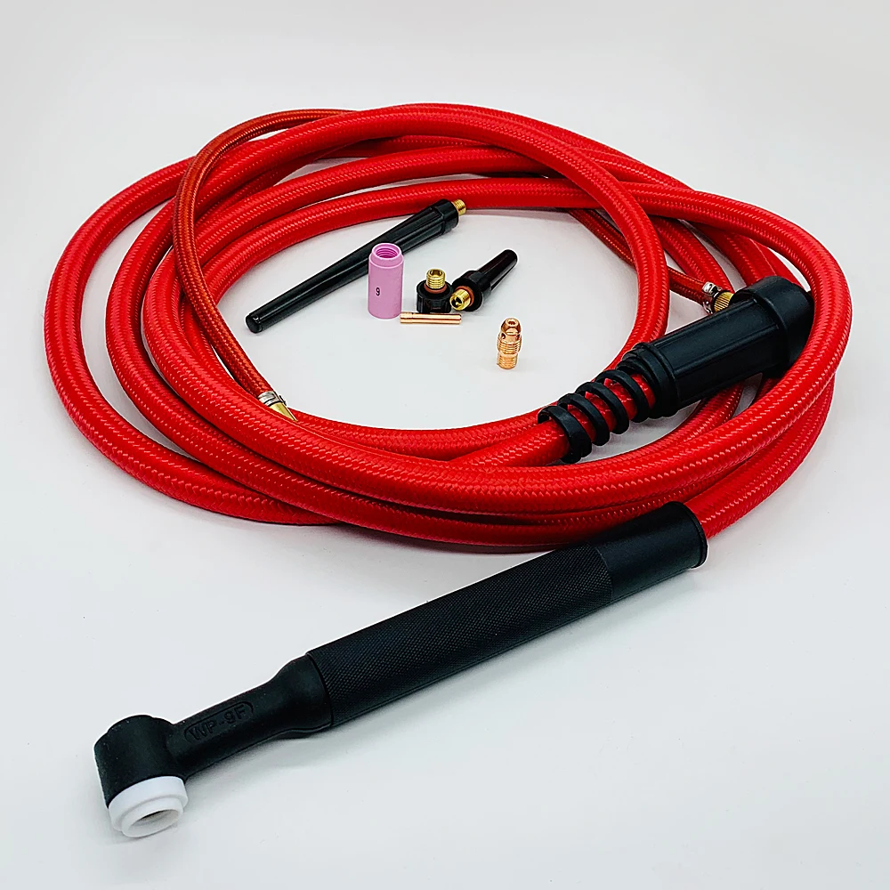 WP9F 4M Red Super Soft Hose Braided Air-Cooled Complete TIG Welding Torch 35-50 Connector